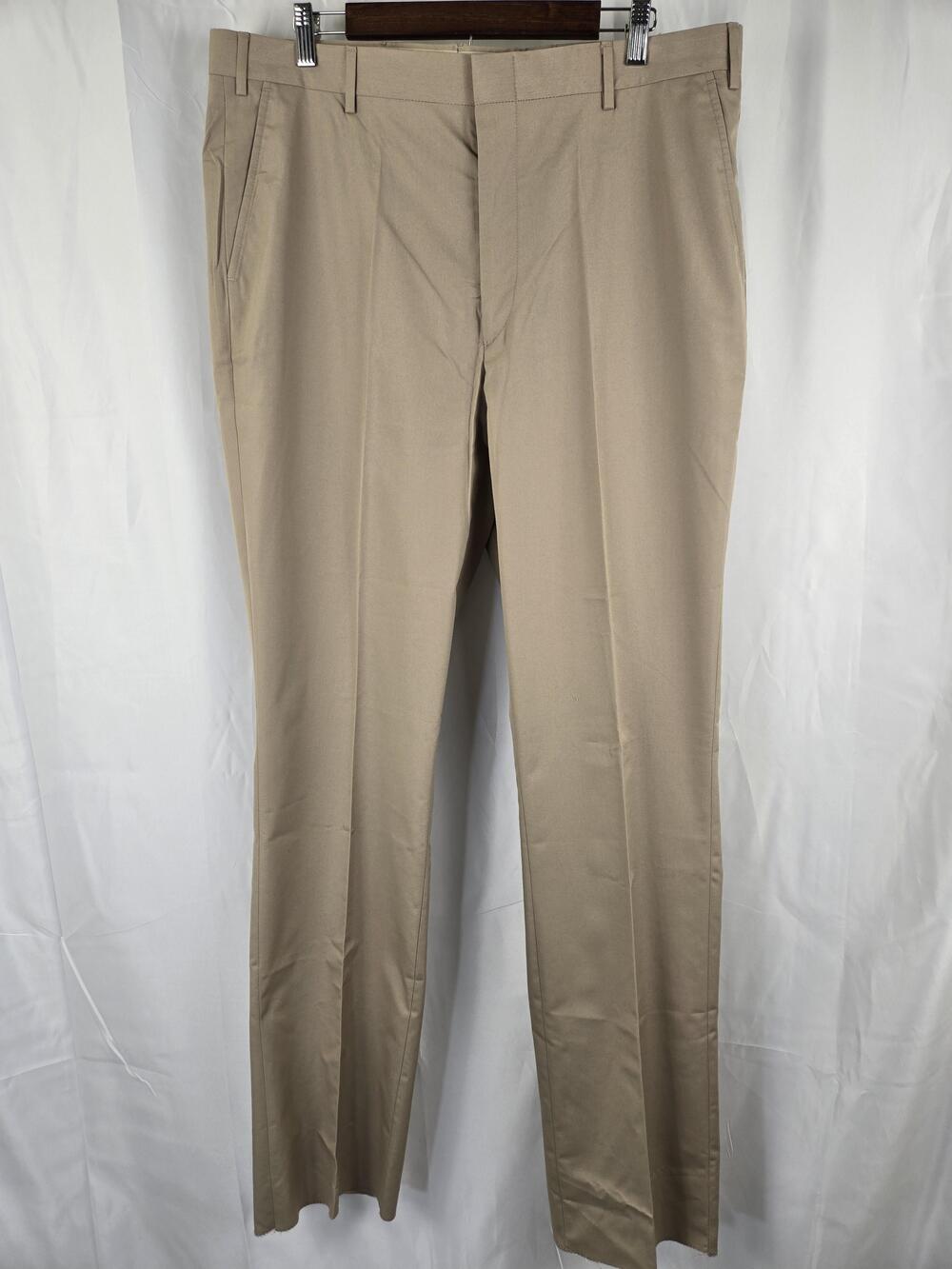 Berle Dress Pants Mens 38 Beige Cotton Blend Flat Front Unhemmed Chino Slacks